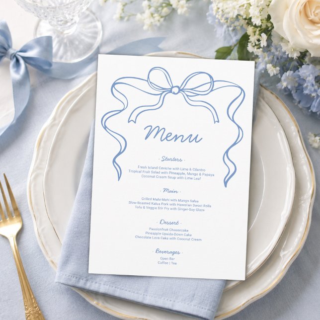 Elegant Blue Bow Bridal Shower Menu (Creator Uploaded)