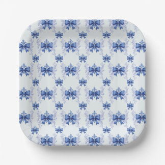 Elegant Blue Bow Bridal Shower Paper Plate