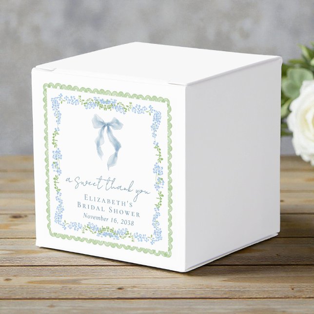 Elegant Blue Bow Bridal Shower Sweet Thank You Favour Box (Elegant Blue Bow Bridal Shower Sweet Thank You Favor Boxes)