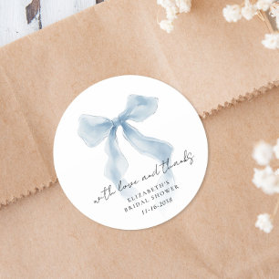 Elegant Blue Bow Bridal Shower Thank You Classic Round Sticker