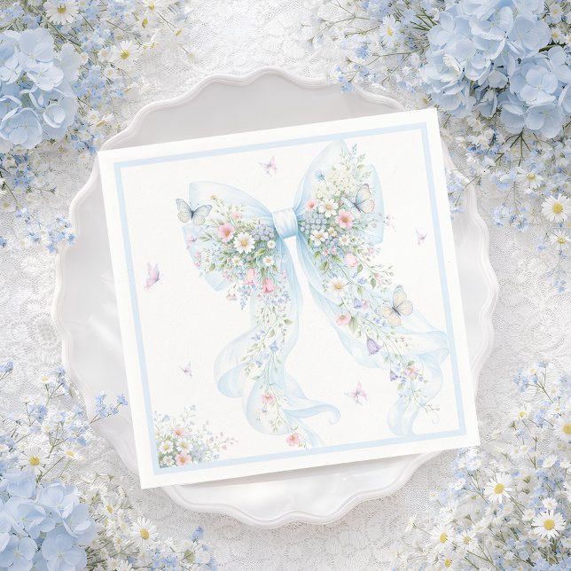 Elegant Blue Bow Butterfly Baby Shower Napkin (Creator Uploaded)
