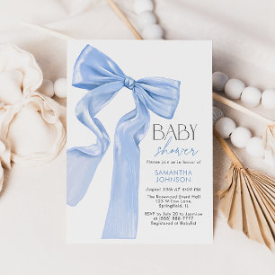 Elegant Blue Bow Coquette Baby Shower Invitation