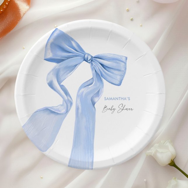 Elegant Blue Bow Coquette Baby Shower Paper Plate (Creator Uploaded)