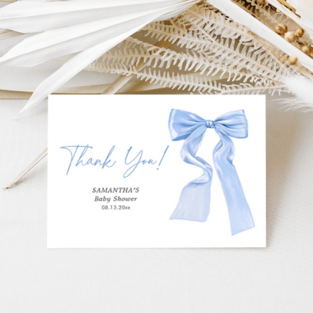 Elegant Blue Bow Coquette Baby Shower Thank You Card (Creator Uploaded)