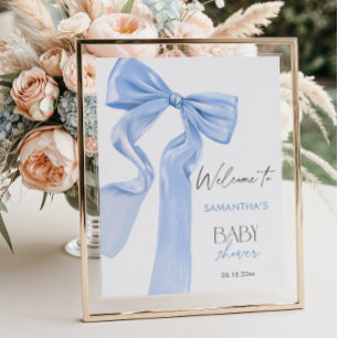 Elegant Blue Bow Coquette Baby Shower Welcome Poster