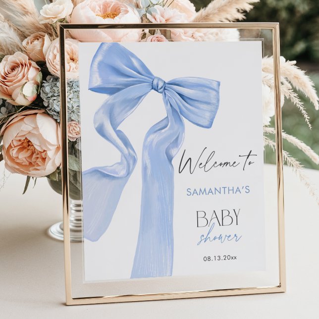 Elegant Blue Bow Coquette Baby Shower Welcome Poster (Creator Uploaded)