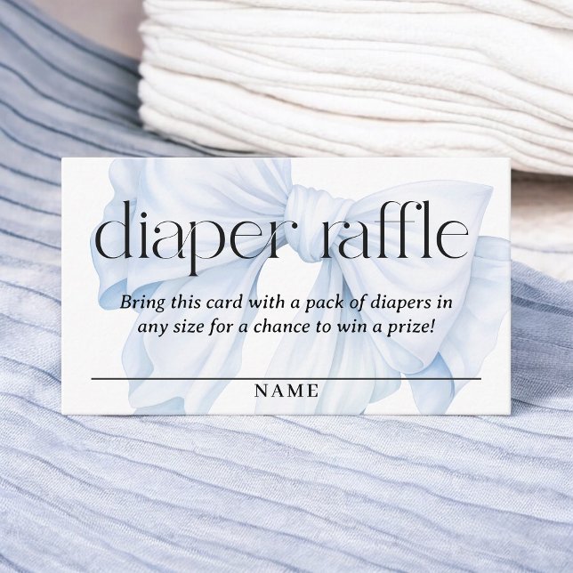 Elegant Blue Bow Diaper Raffle Boy Baby Shower Enclosure Card (Creator Uploaded)