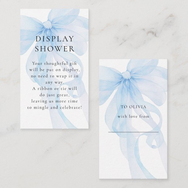 Elegant Blue Bow Display Baby Shower Enclosure Card (Front/Back)