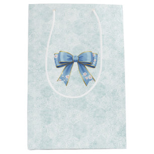 Elegant Blue Bow Engagement Party Invitation Medium Gift Bag