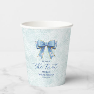 Elegant Blue Bow Engagement Party Invitation Paper Cups