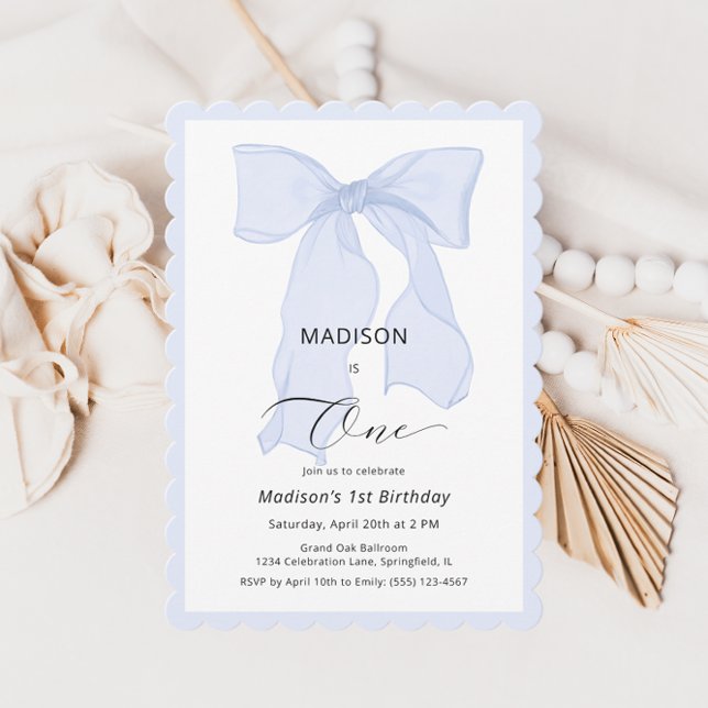Elegant Blue Bow First Birthday  Invitation (Creator Uploaded)