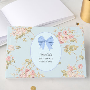 Elegant Blue Bow Floral Baby Shower  Guest Book