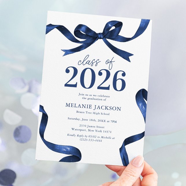 Elegant Blue Bow Graduation Party Invitation (Creator Uploaded)