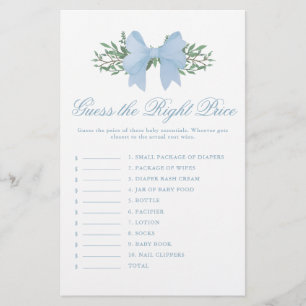 Elegant Blue Bow Guess the Price Baby Shower Game