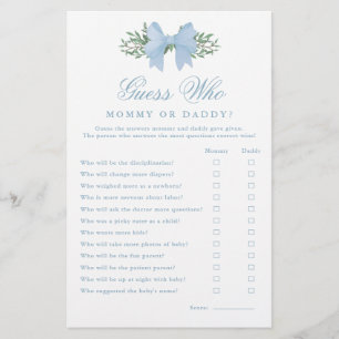 Elegant Blue Bow Guess Who Baby Shower Game