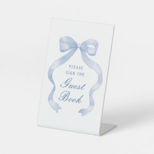 Elegant Blue Bow Guest Book Pedestal Sign