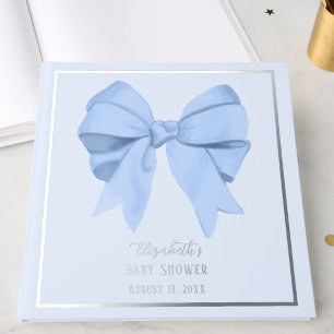 Elegant Blue Bow It's a Boy Baby Shower Silver Guest Book