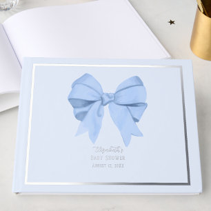 Elegant Blue Bow It's a Boy Baby Shower Silver Guest Book