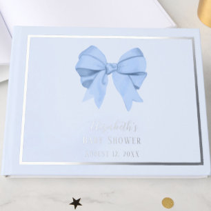 Elegant Blue Bow It's a Boy Baby Shower Silver Guest Book