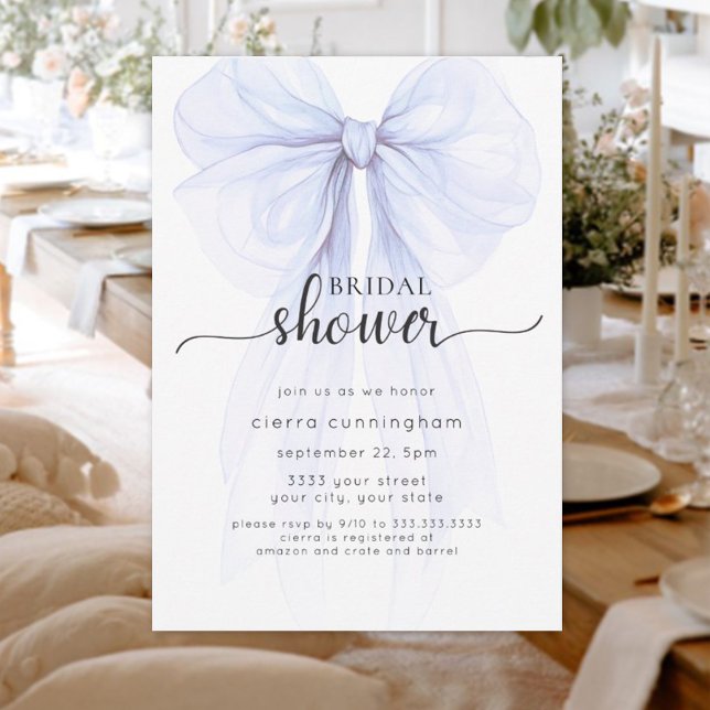 Elegant Blue Bow Minimal Bridal Shower Invitation (Creator Uploaded)