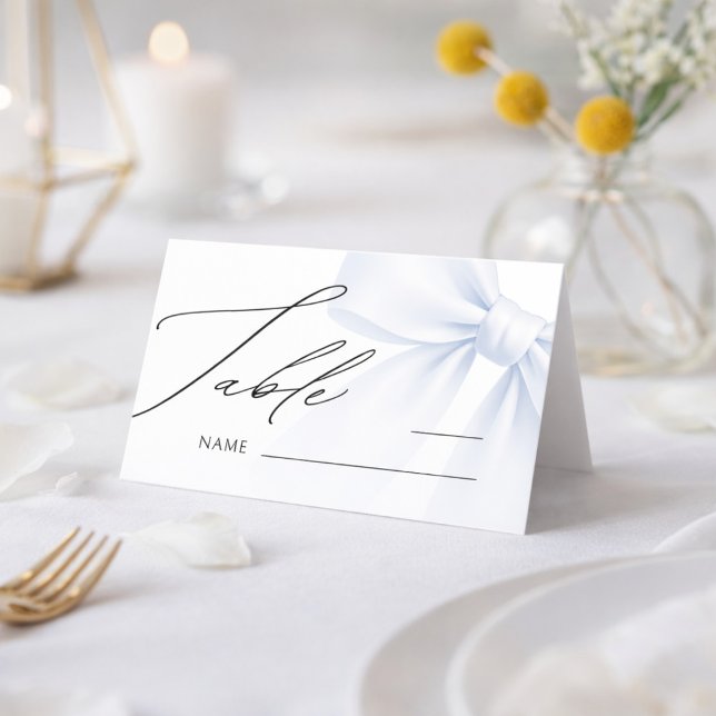 Elegant Blue Bow Modern Wedding Table Number Place Card (Creator Uploaded)