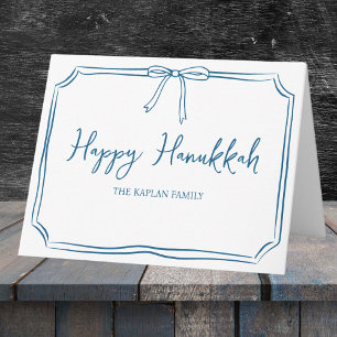 Elegant Blue Bow Personalised Happy Hanukkah Card