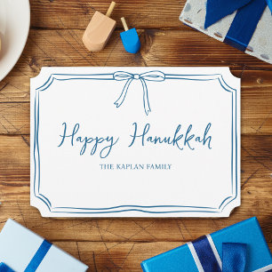 Elegant Blue Bow Personalised Happy Hanukkah Card