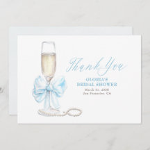 Elegant Blue Bow Prosecco Bridal Shower Thank You