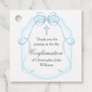 Elegant Blue Bow Ribbon Confirmation Party Favour Tags