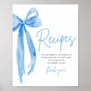 Elegant Blue Bow She's Tying the Knot Recipes Sign