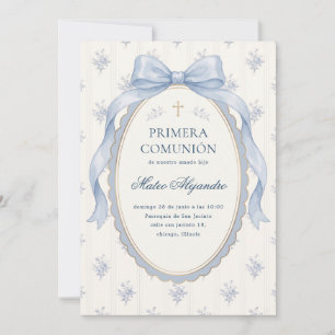 Elegant Blue Bow Spanish Primera Comunion Invitation