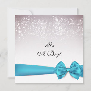 Elegant Blue Bow Sparkles Baby Shower Invitation