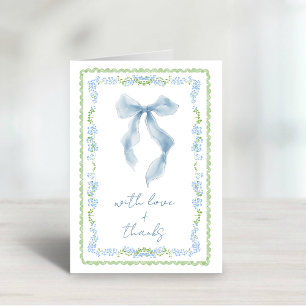 Elegant Blue Bow Watercolor Bridal Shower  Thank You Card