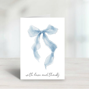 Elegant Blue Bow Watercolor Bridal Shower  Thank You Card