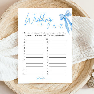 Elegant Blue Bow Wedding A-Z Bridal Shower Game Invitation