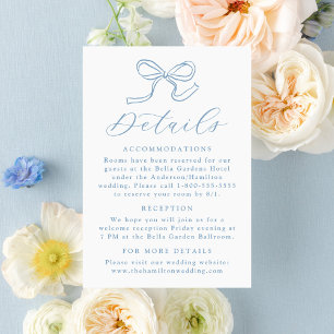 Elegant Blue Bow Wedding Details Enclosure Card