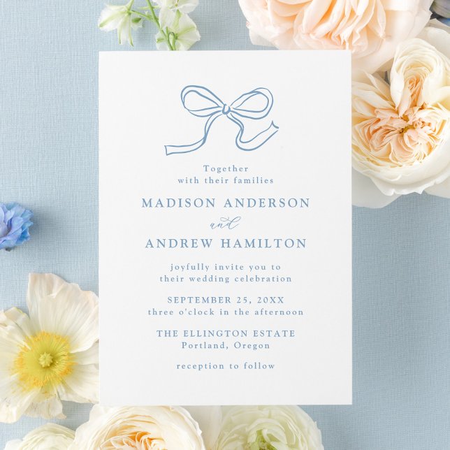 Elegant Blue Bow Wedding Invitation (Creator Uploaded)