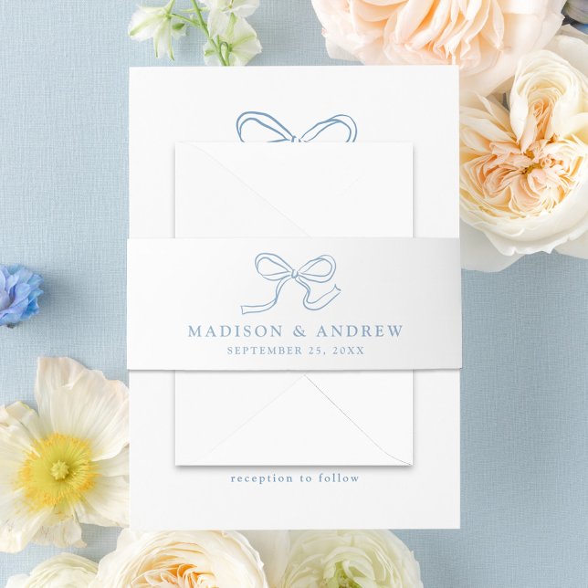 Elegant Blue Bow Wedding Invitation Belly Band (Creator Uploaded)