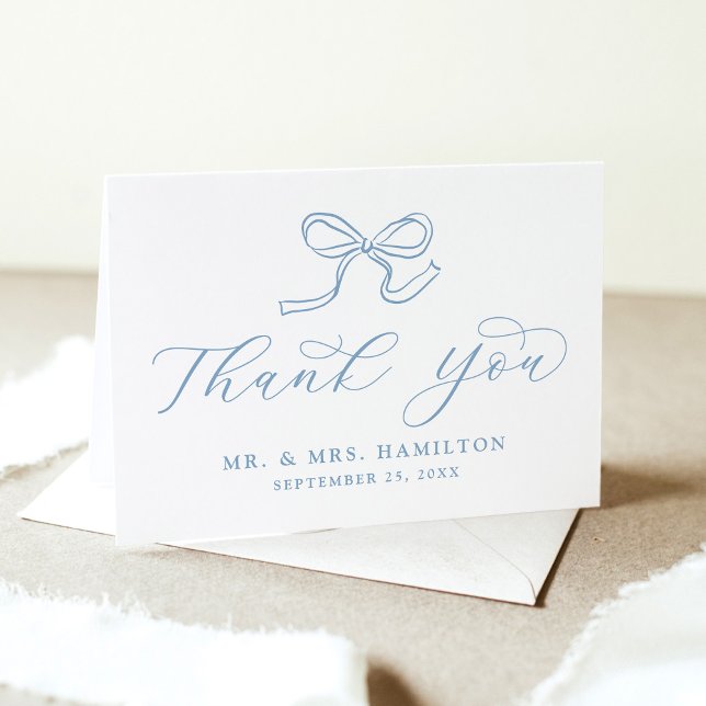 Elegant Blue Bow Wedding Thank You Card (Creator Uploaded)