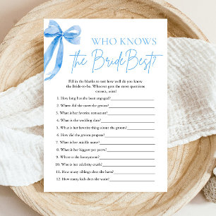 Elegant Blue Bow Who Knows The Bride Best Game Invitation
