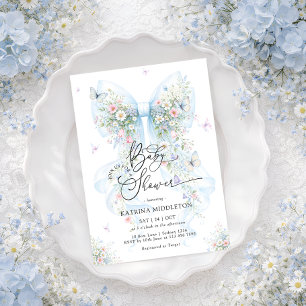 Elegant Blue Bow Wildflower Baby Shower Invitation