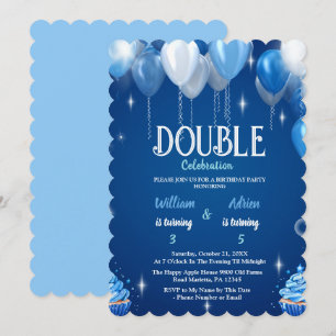 Elegant Blue Boys Double Birthday customisable Invitation