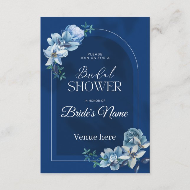 Elegant Blue Bridal Shower Invitation Customisable (Front)