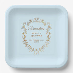 Elegant Blue Bridal Shower Party Paper Plate