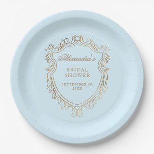 Elegant Blue Bridal Shower Party Paper Plate