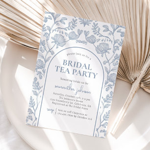 Elegant Blue Bridal Shower Tea Party Invitation