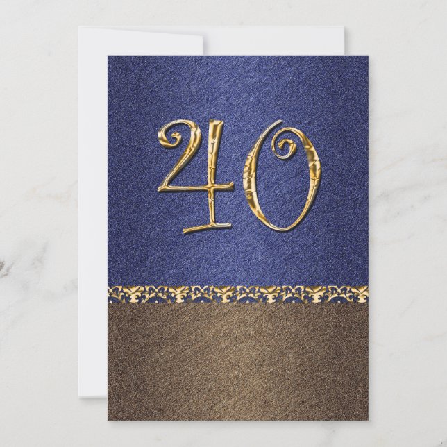 elegant blue brown 40th party invitation (Front)
