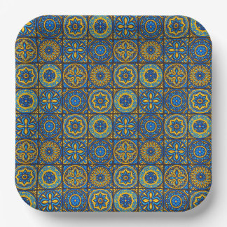 Elegant blue& brown Moroccan pattern Paper Plate