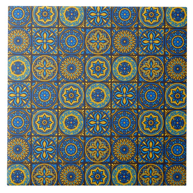 Elegant blue& brown Moroccan  pattern  Tile (Front)