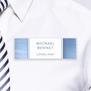 Elegant Blue Brushed Metallic Business Name Tag